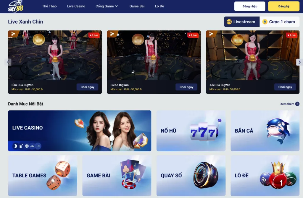 Skye88 Giao Diện Trang Chủ